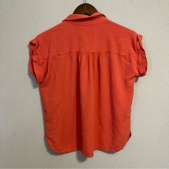 Women's Loft Coral Red Short Sleeve Collared Top - Picture 6 of 6